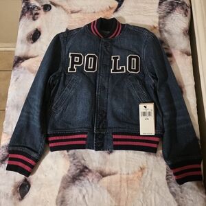 Polo by Ralph Lauren Kids Blue Jean Jacket with Pink Stripes